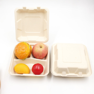 Heavy Duty 3-Fach Lunchbox zum Mitnehmen Biologisch abbaubare Bagasse-Lebensmittelbehälter